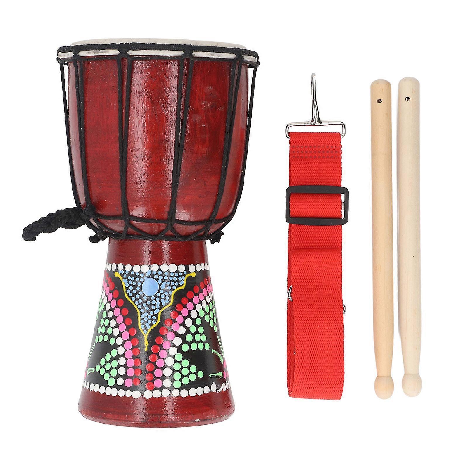 Djembe Drum 4 Inch Red Color Hand Painted Pattern Classical African Djembe for Beginner