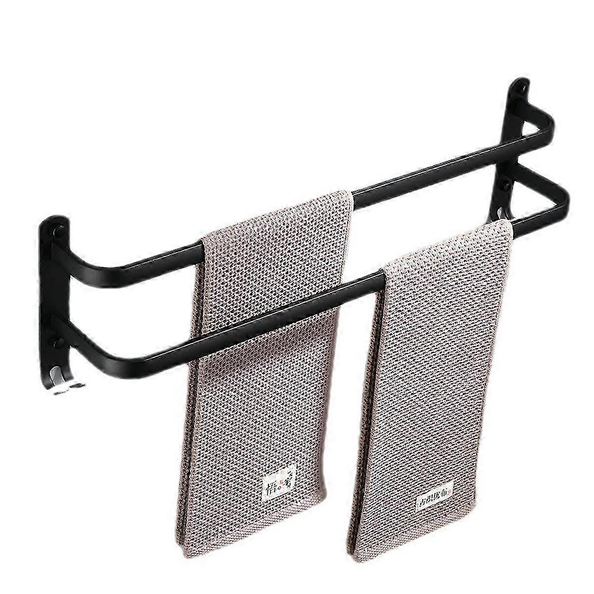 Twinkle Black Adhesive Seinäpyyhetanko Kaksoiskoukulla Kylpyhuoneeseen & Keittiöön