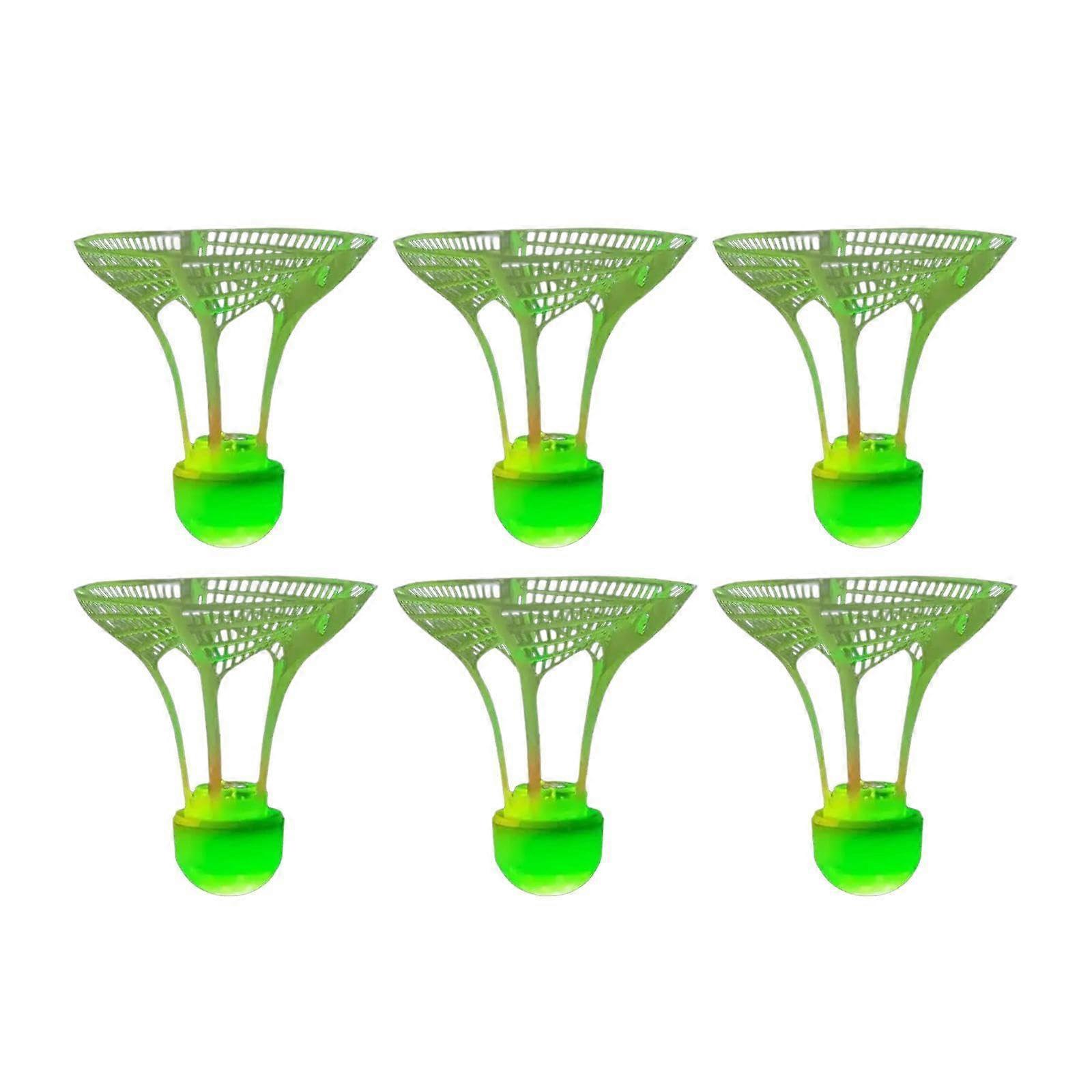 Set of 6 LED Badminton Shuttlecocks for Night Training, Green Color, Suitable for Outdoor Sports Activities