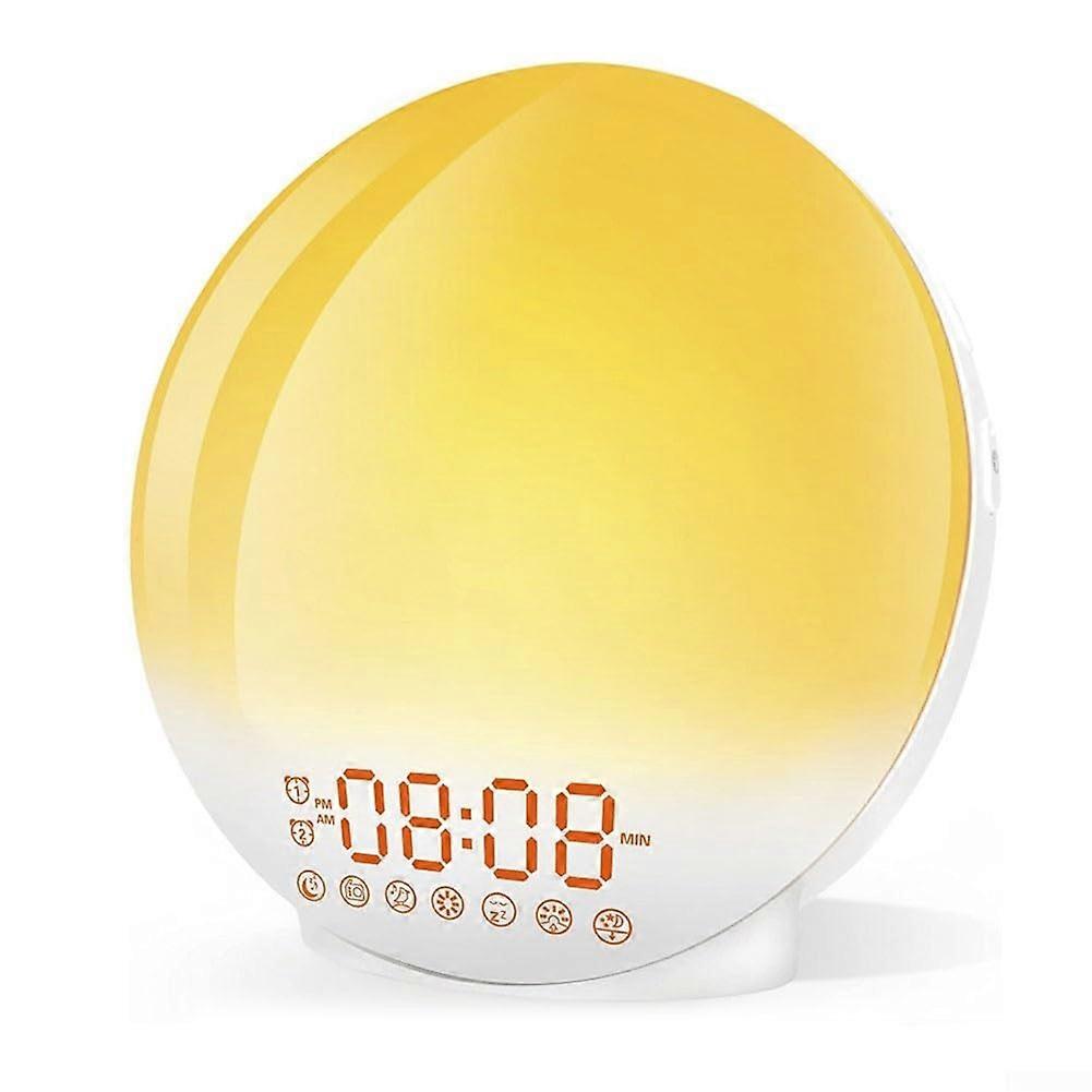 Alarm Clock, Nature Wakeup Light Alarm Clock with Sunrise/Sunset Alarms, Night Light, 16 x 16 x 6 cm