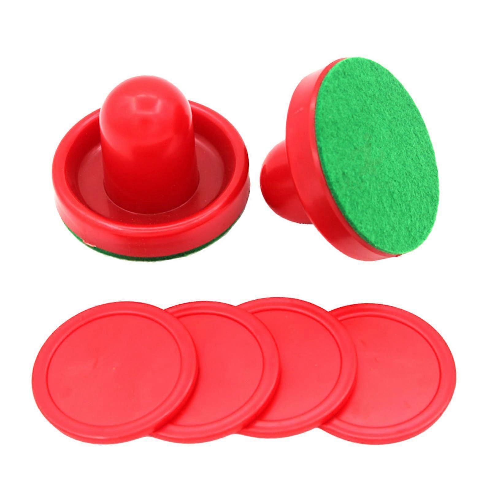 Airhockey Pucks Red Replacement Set with Torgriffe Handles and Paddles for Standard Airhockey Tables and Equipment