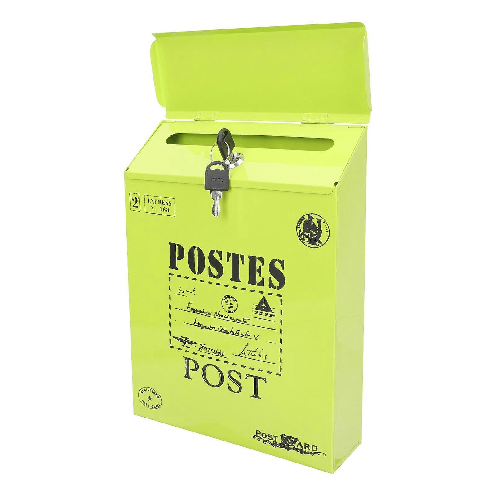 Retro Iron Mailbox Wall Mountable Lockable Letter Box Office Use 29.3x21.7cm Green 1Pack