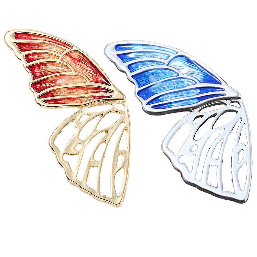 Retro Double Color Wing Shape Brooch Accessory for Women Clothing present Party Anniversary Any Occasions 2Pcs Red Blue Assorted