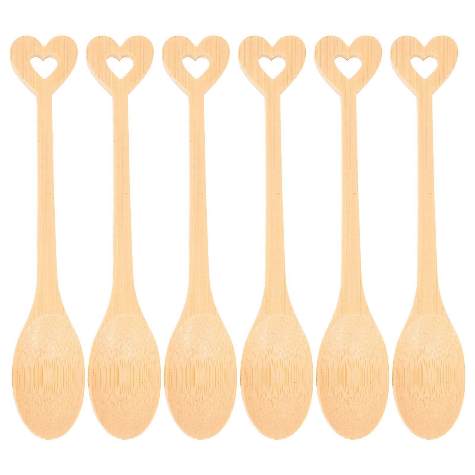 Heart Handle Design Bamboo Spoons for Appetizers and Snacks 6Pcs 15.80X2.80X0.60CM