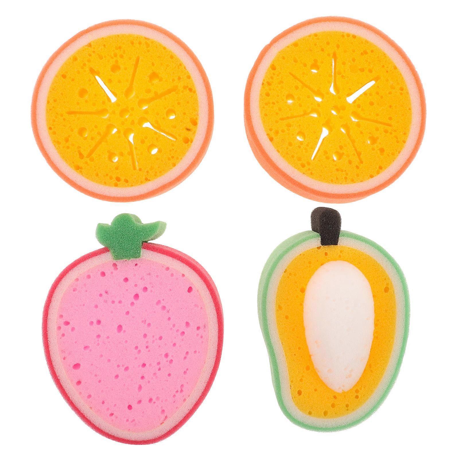 Thickened Cleaning Sponge Dish Sponge Kitchen Use Stain Removal Fruit-shaped 4Pcs