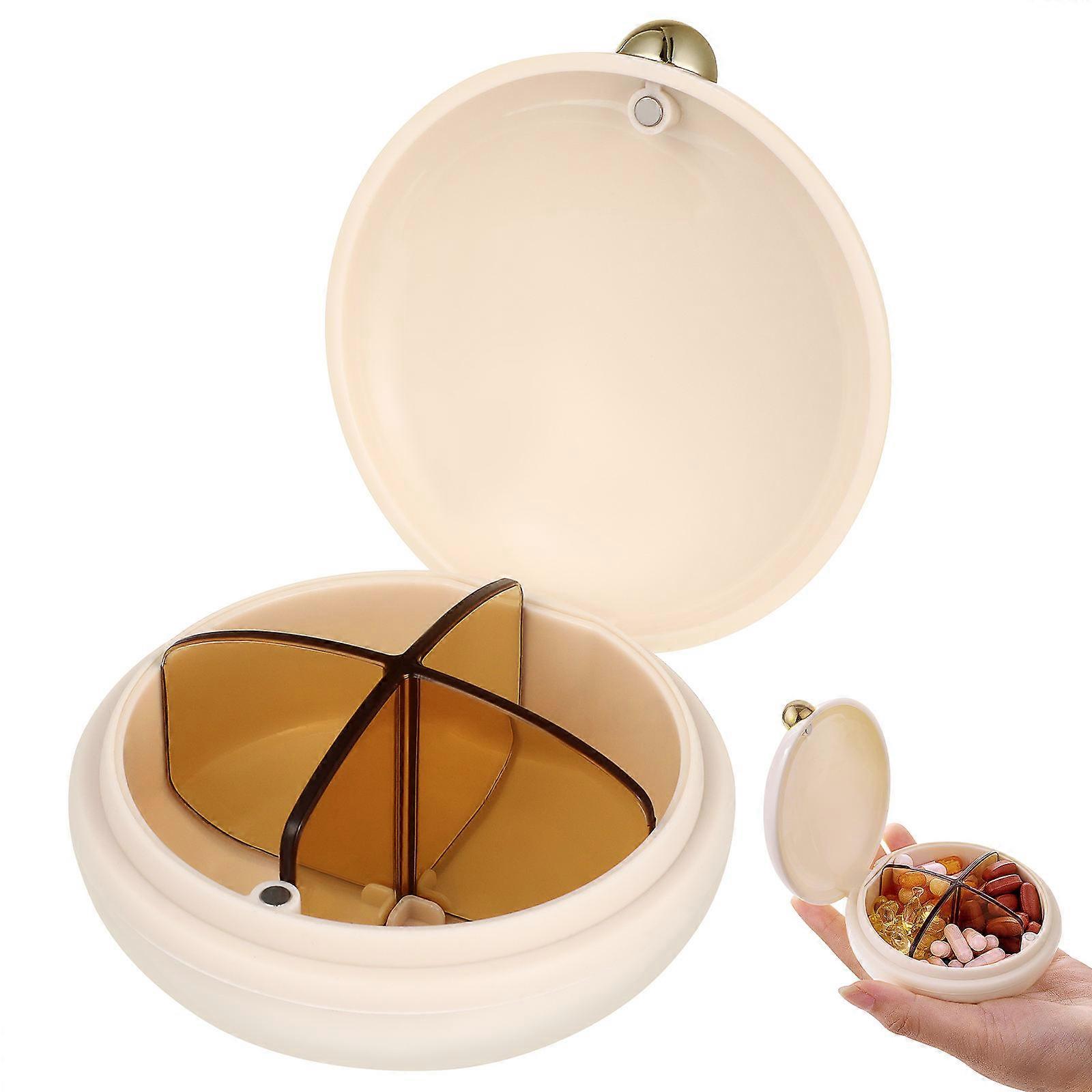 Compact Travel Pill Organizer Medicine Organizer For Home Outdoor Use Beige 8.7x8.4cm 1Pack
