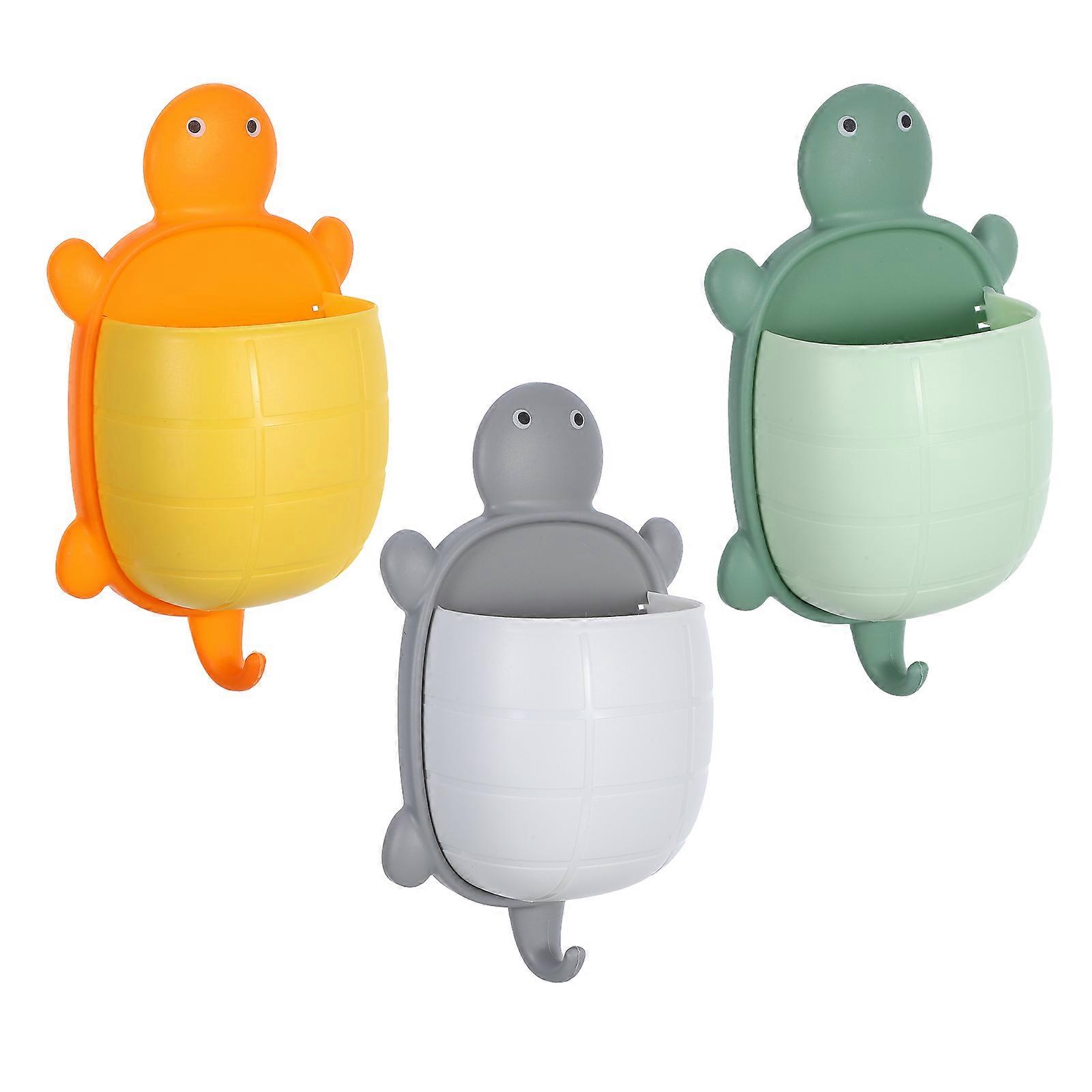 Wall Storage Shelf Hanging Shelf for Wall Light Green Turtle Shape Versatile Design Bathroom Daily Use 3Pcs