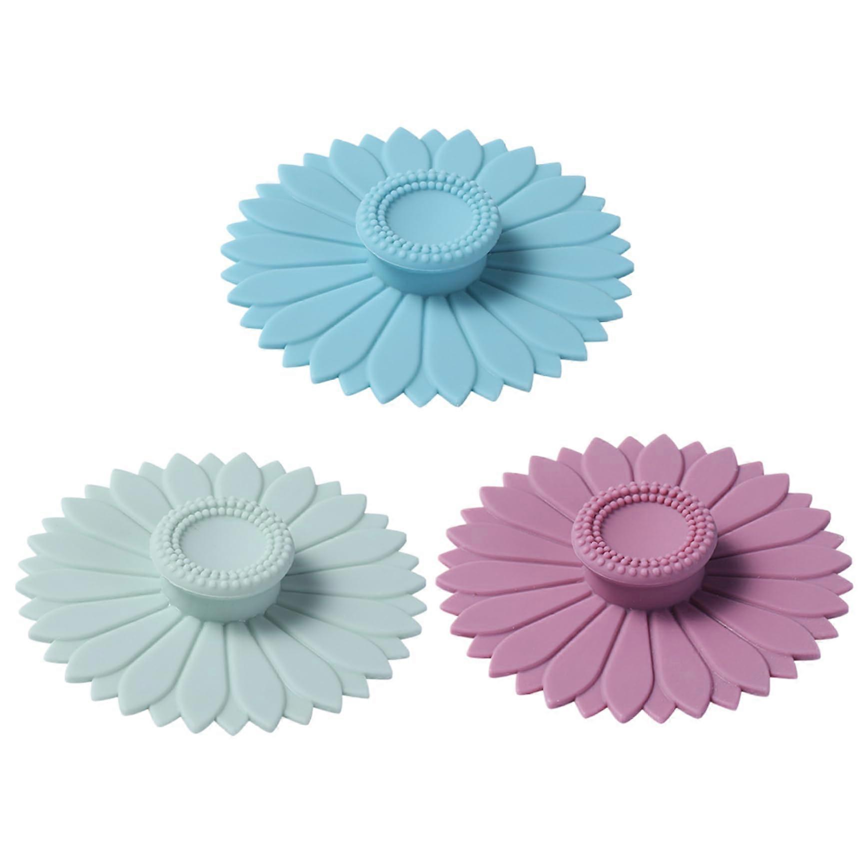 Silicone Cup Lids Set of 3, Flower Design, 10.4cm Reusable, Dustproof for Coffee Mugs and Wine Glasses
