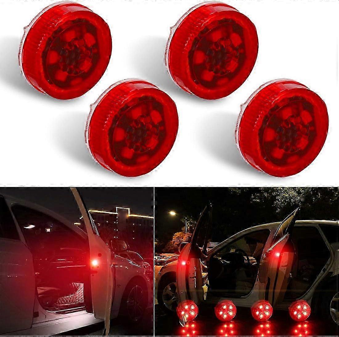 4PCS Universal Wireless Car Door LED Warning Light, Safety Light, Strobe Lights for Anti Rear-End Collision (Red)
