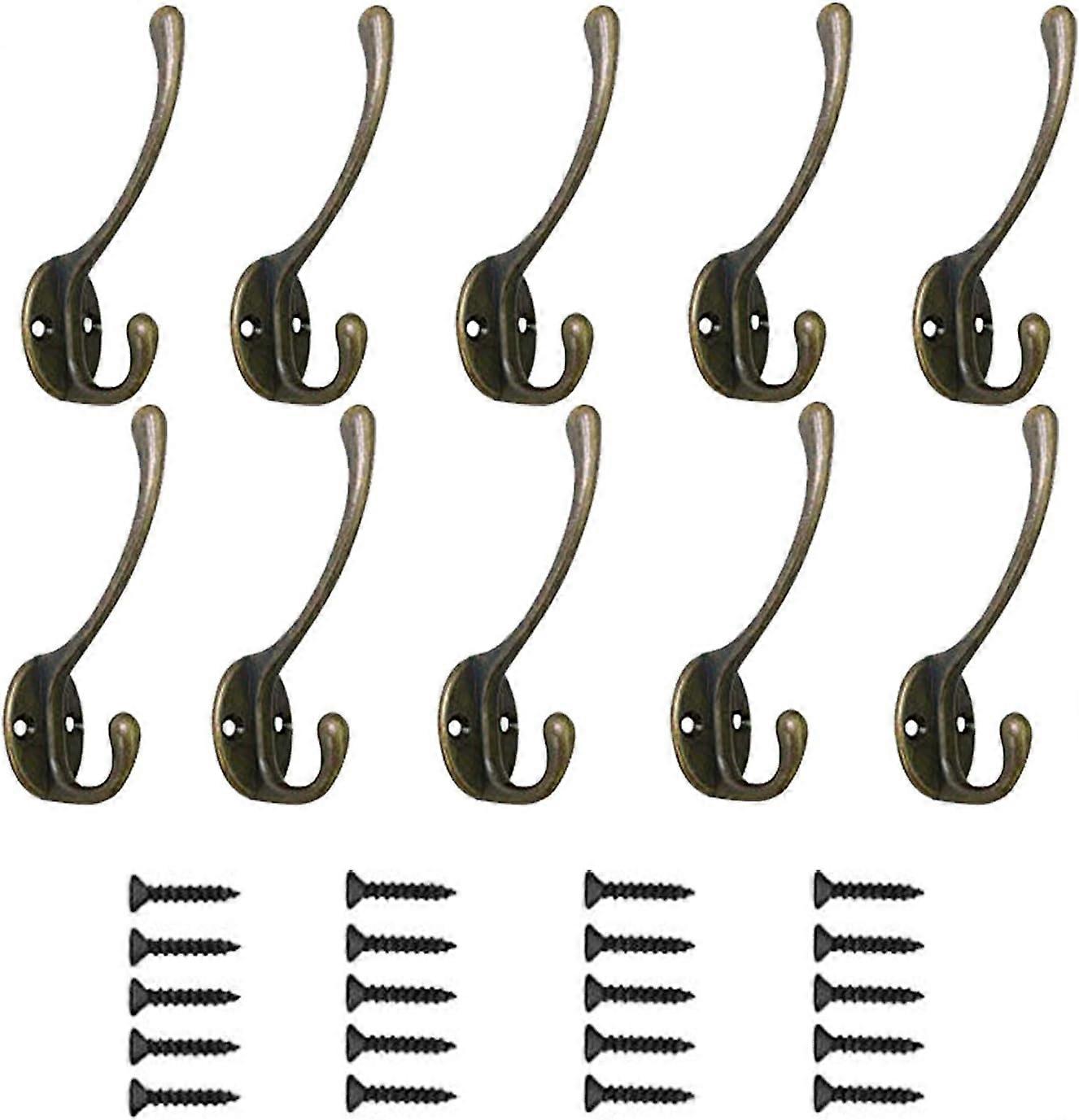 Black Coat Hooks, 20 Pieces Large Double Fasteners Metal Robe Hook Cloth Hanging with Screws, Retro