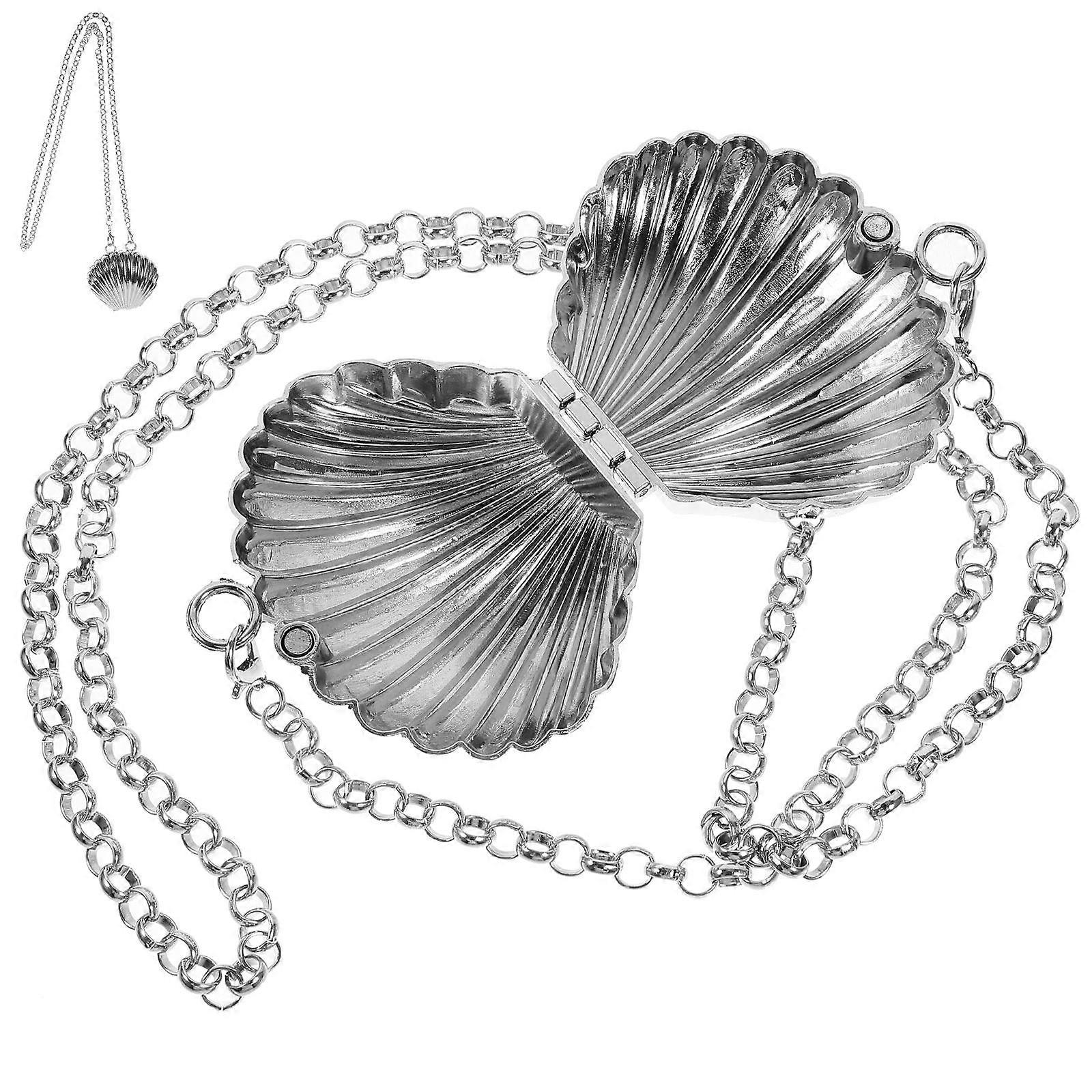 Mini Hand Purse For Lady Mini Chain Bag Women Vacations Silver Color Shell Shape Chic Style 9X7X2cm present 1Pc