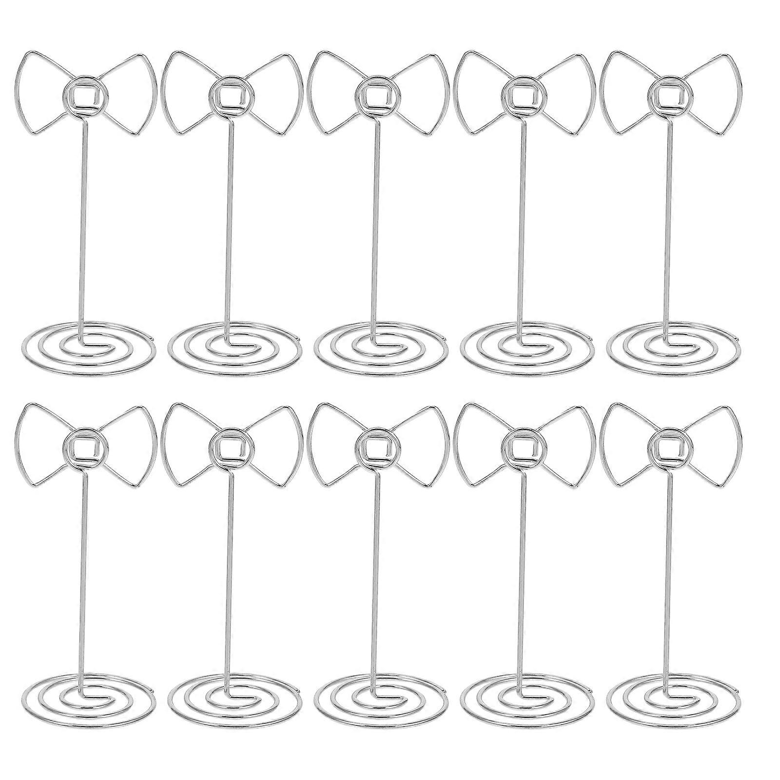 Card Holders Table Number Holders Bow Design Silver Iron Memo Clip 10Pcs