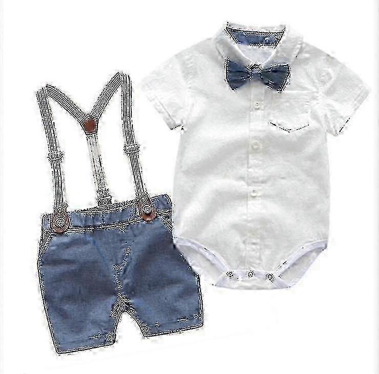 תינוקות בנים ג'נטלמן תלבושות חליפות עניבת פרפר רומפר כתפיות מכנסיים קצרים טוקסידו תלבושת SZBS