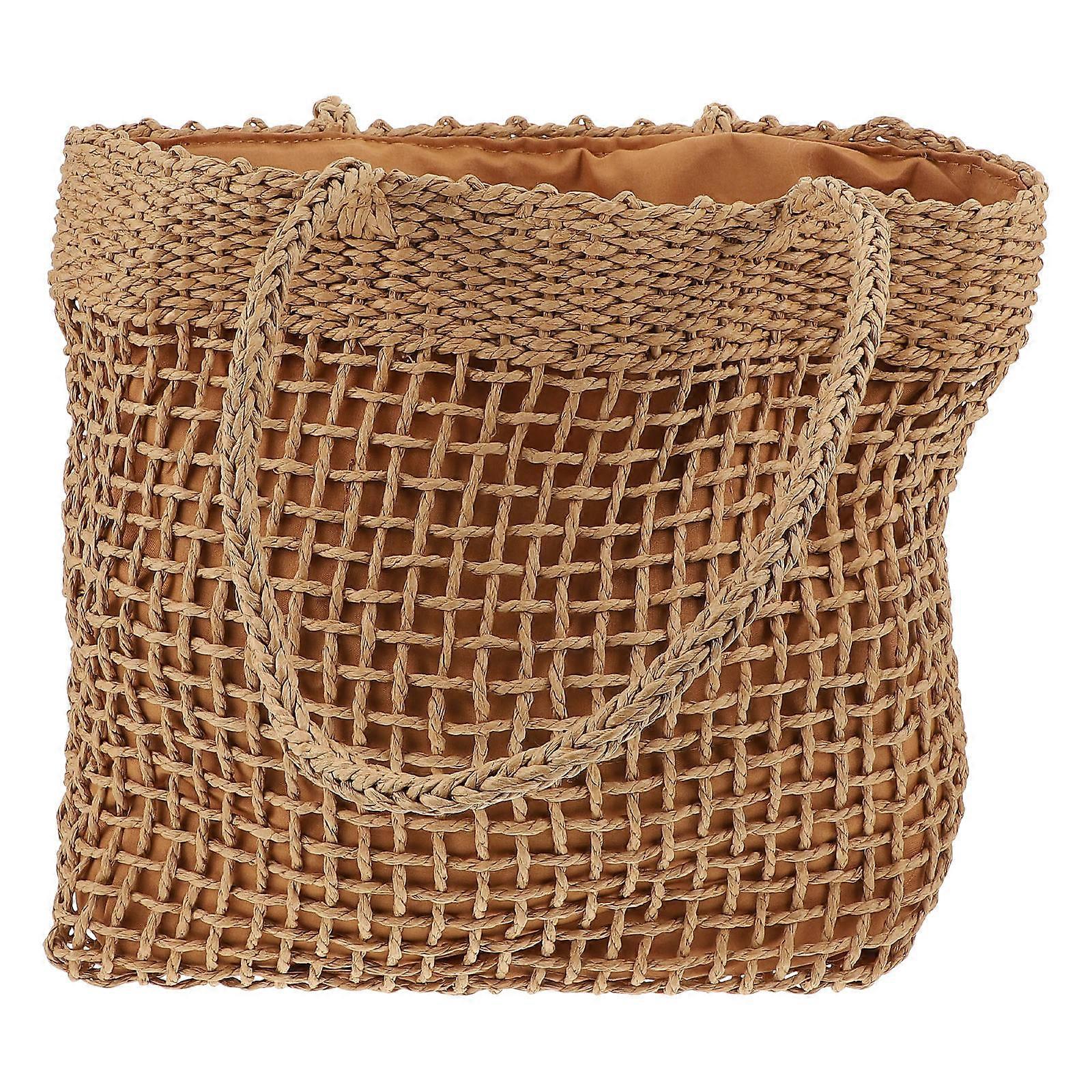 Stylish Solid Color Woven Shoulder Bag Lightweight Durable Multi Purpose Travel Accessory Pouch for Beach