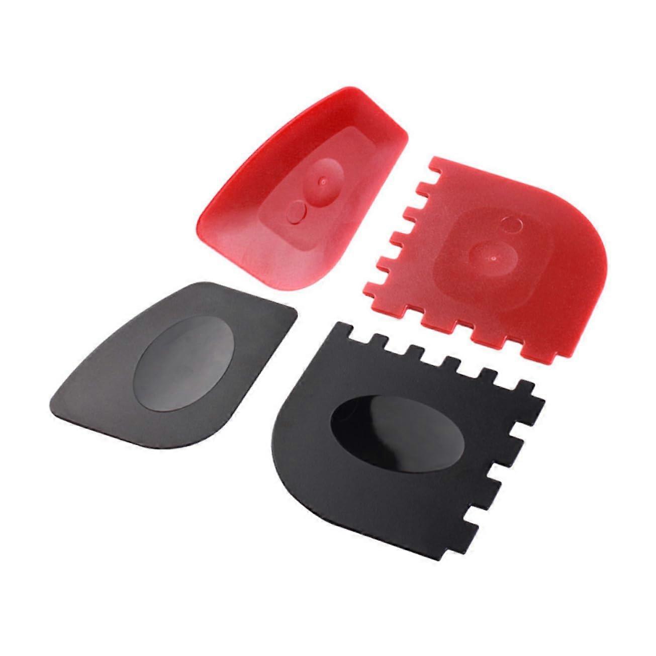 4ピースプラスチックグリルパンクリーナー実用的なグリルパンスクレーパー(黒赤)