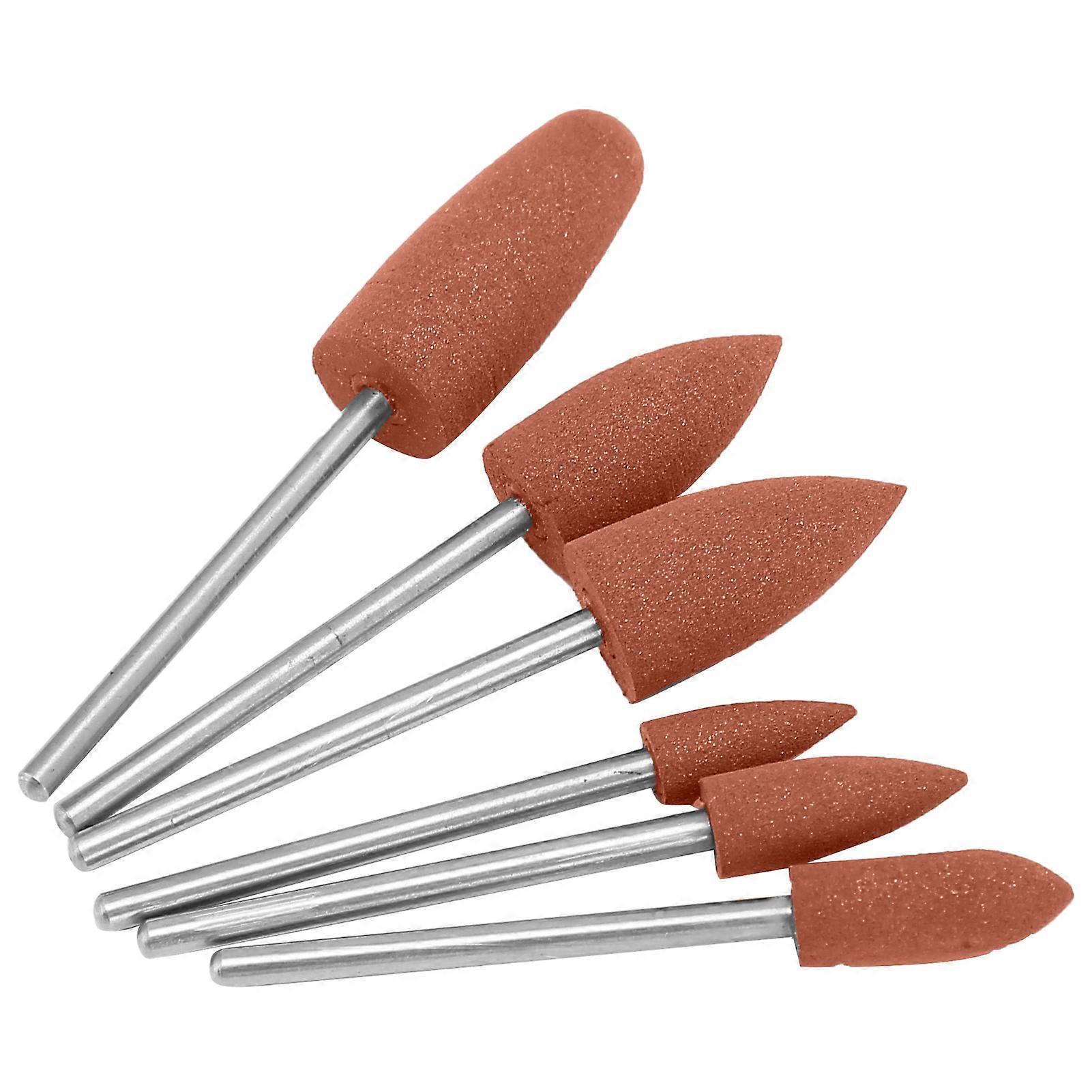 6pcs 180 Grit Dental Polishing Burs Dental Grinding Polisher Burs Drill Bits Set AccessoryBrown