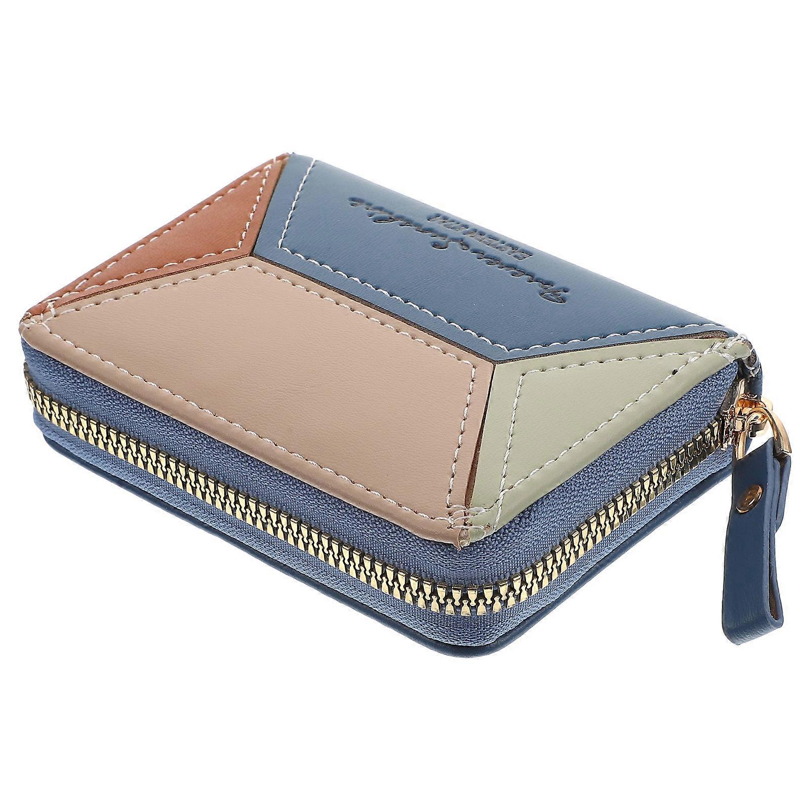 Blue PU Card Pouch with Zipper Design for Safe Storage and Carry Small Size