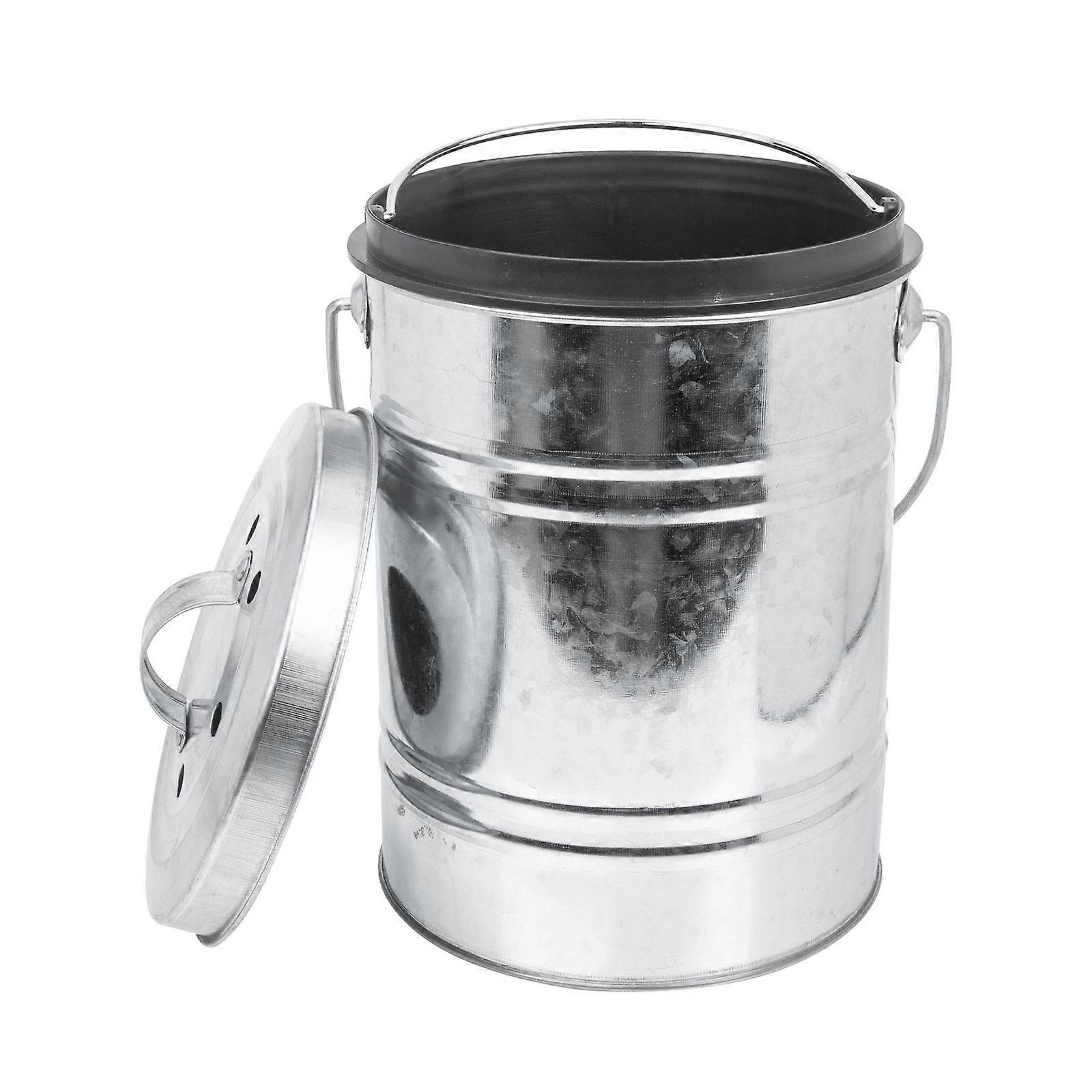 Galvanized Sheet Kitchen Compost Bin with Activated Carbon Cover for Home Use 7.0 Gallons Silver