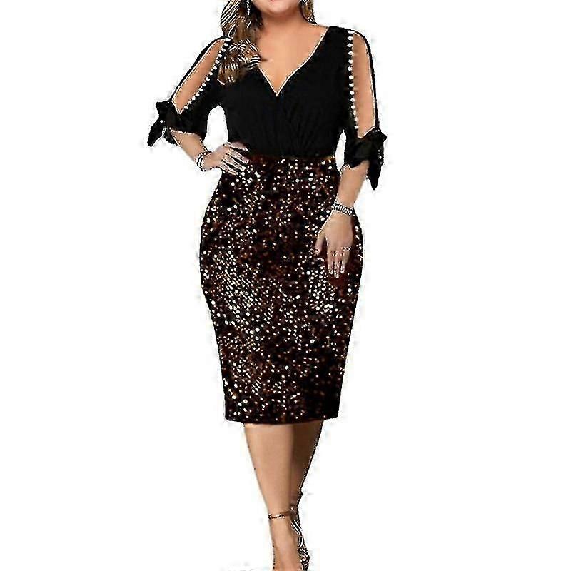 Plus la taille paillettes robe moulante col V robe à manches courtes paillettes plus robe femmes cocktail paillettes robes