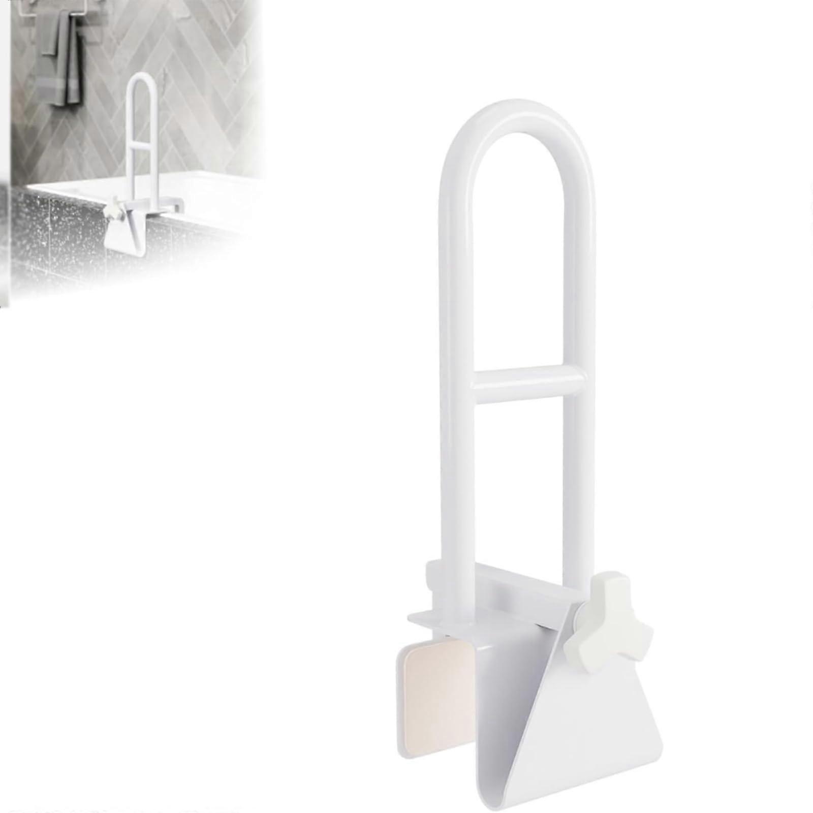 Bath Grab Rail Height Adjustable, Non-Slip Tub Rail, Tool-Free Installation, White, Senior Mobility Aid