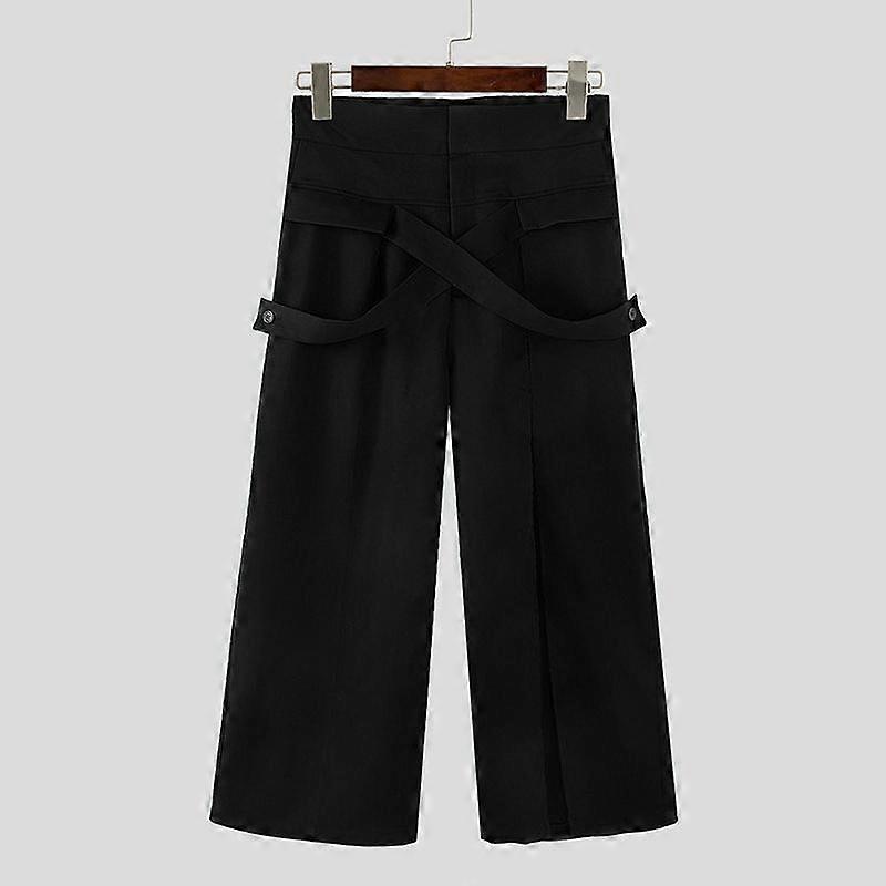 INCERUN Men Zipper Button Front Cross Splits Casual Long Pants Trousers