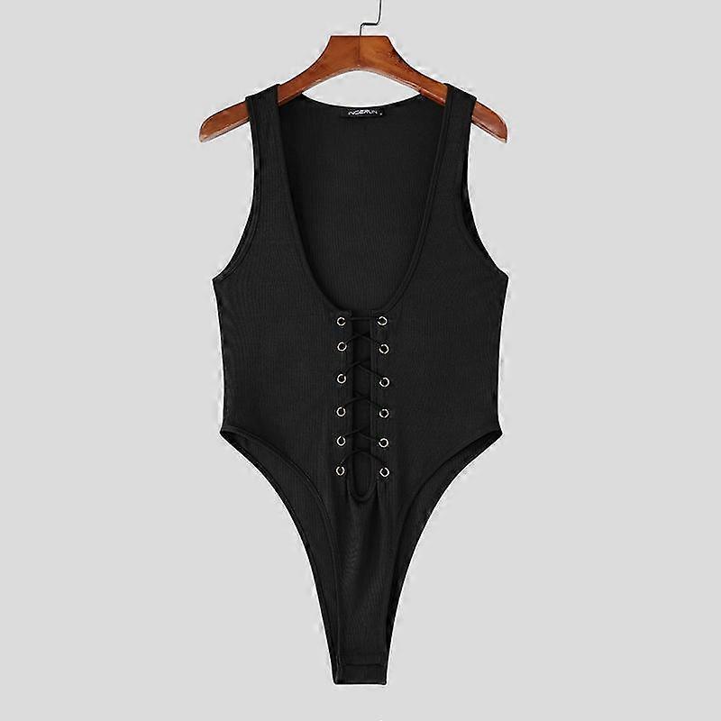 INCERUN Men's Sleeveless Deep U Neck Bandage Slim Fit Singlet Jumpsuits Playsuits