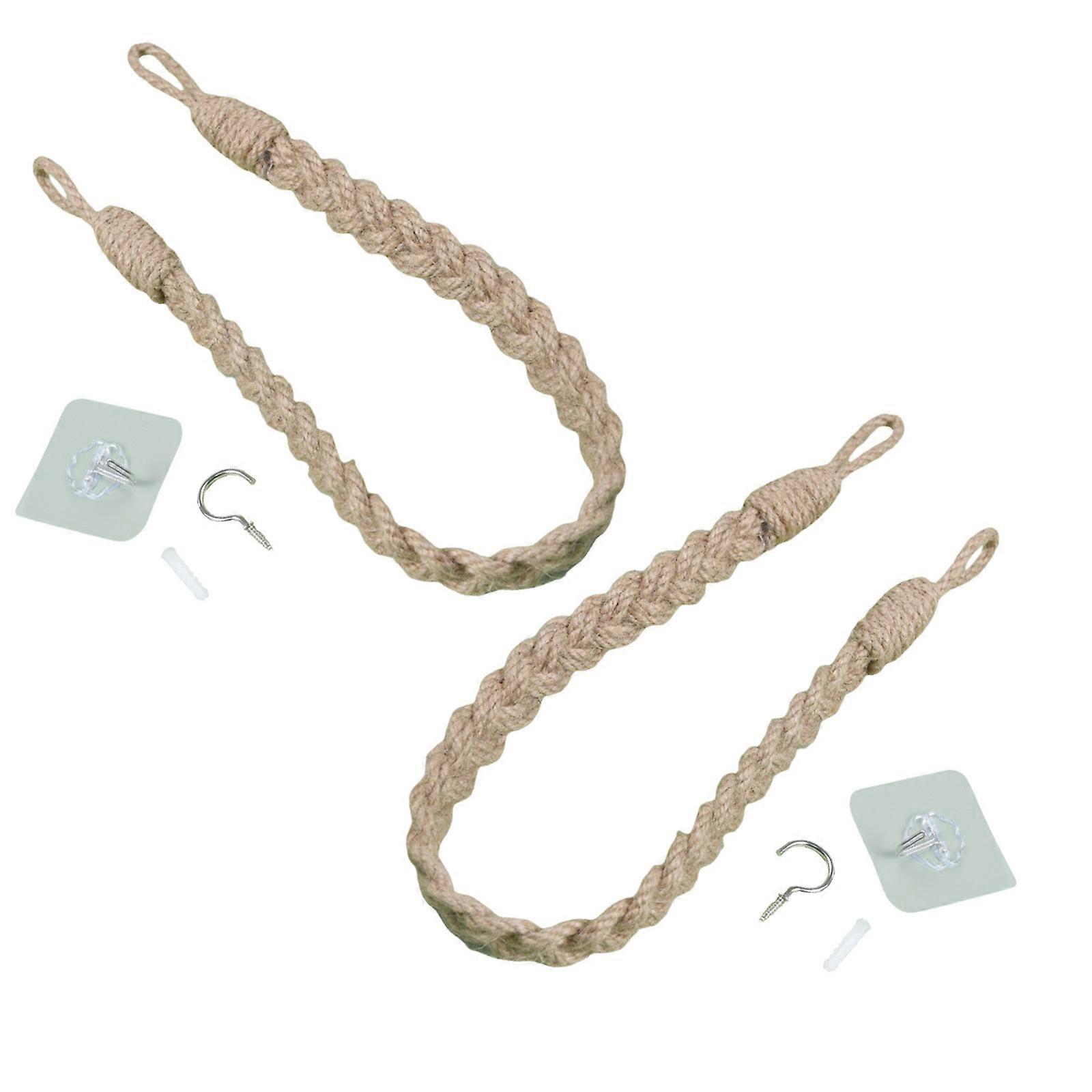 2Pcs/set Curtain Rope Tiebacks, Drapery Rope Holdbacks with Metal Screw Hook Decorative Curtains Ties Curtain Holders Multicolor