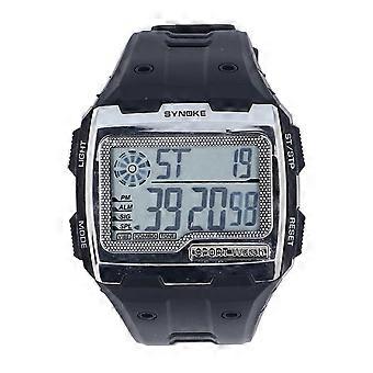 Digitale Sportuhr, großes Display, LED-Wecker, stoßfest, 12/24-Stunden-System, 50 Meter wasserdicht, multifunktionale Outdoor-Digitaluhr für Herren, Silber