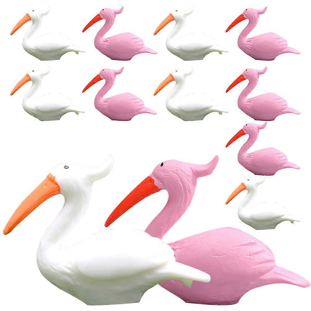 Creative Flamingo Figurines for Decoration Made of PVC Assorted Color Lifelike and 12 Pieces