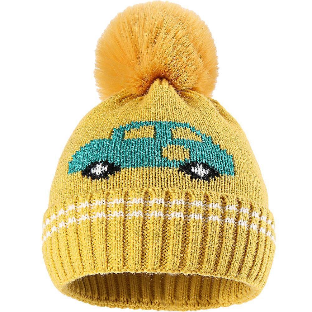 Cartoon Toddler Knit Hat For Cold Weather Featuring Plush Ball And Ear Warmer 1Pcs