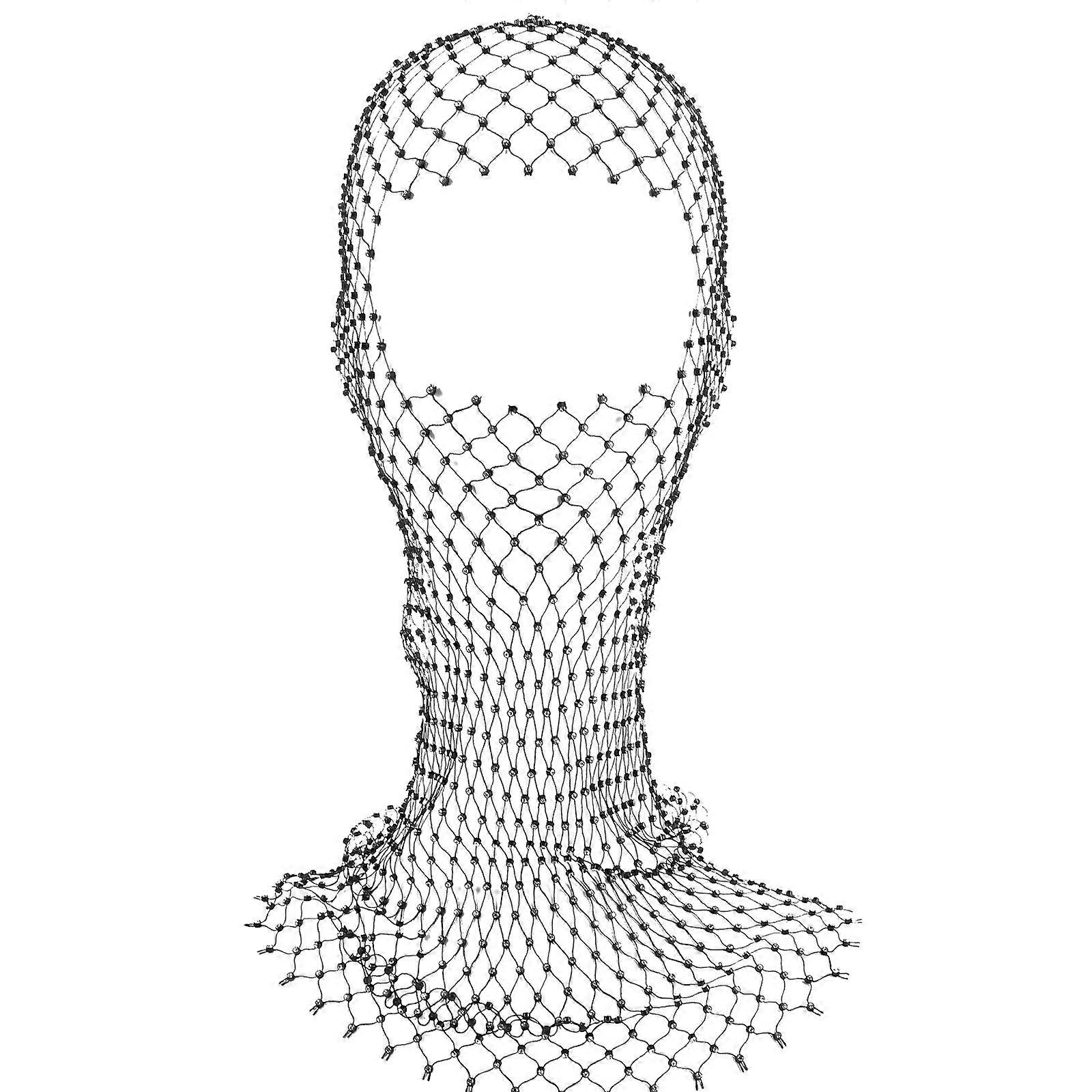 Black Rhinestone Mesh Face Mask for Women Elastic Fishnet Headscarf with Crystal Decoration Polyester Material