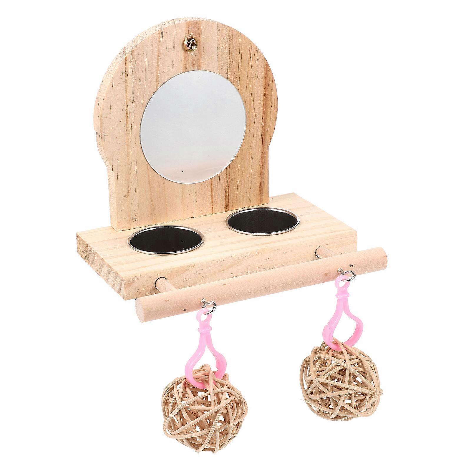 Sturdy Birdcage Feeding Stand with Stainless Steel Cup and Mirror for Parrots & Budgies