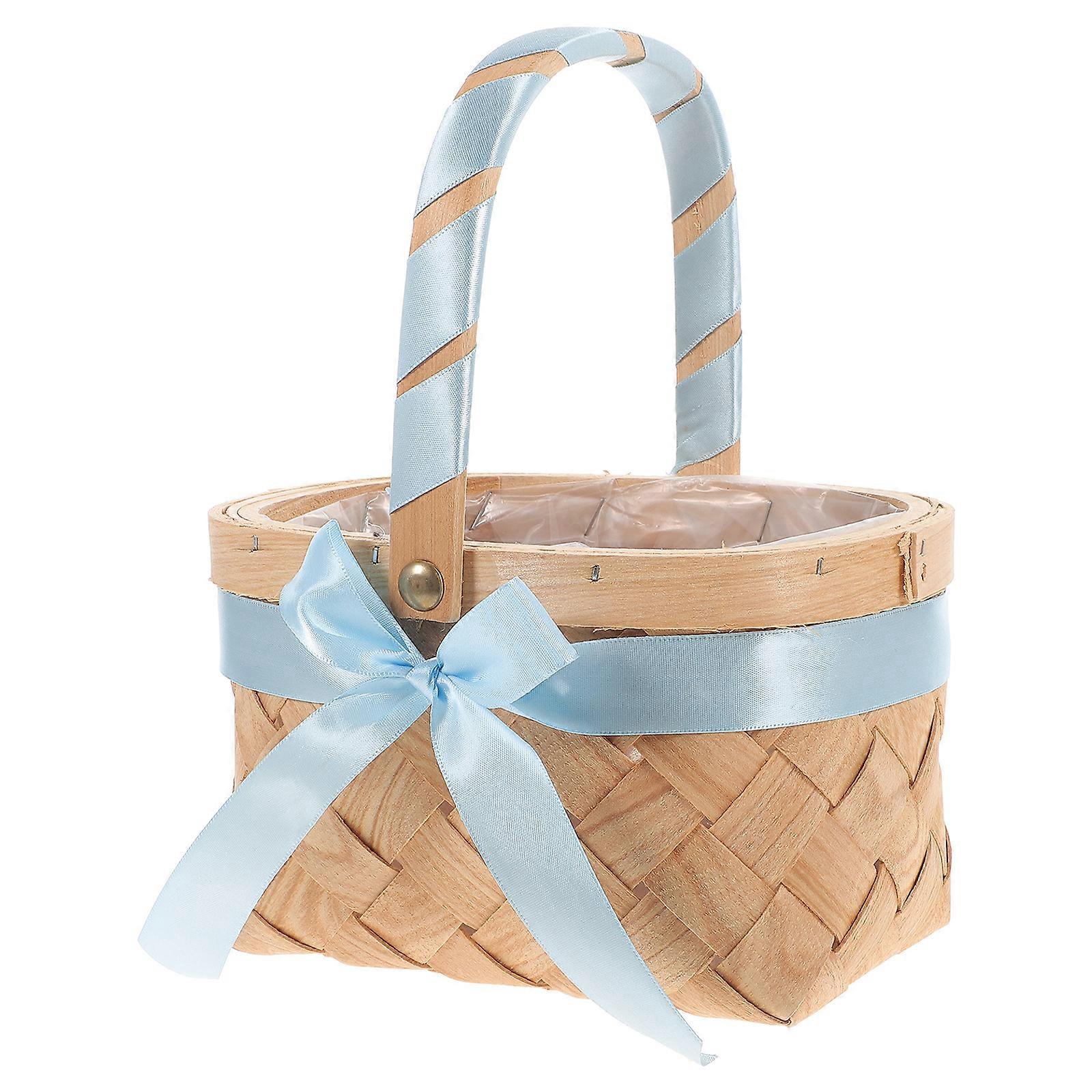 Flower Basket With Handle Oval Shape Straw Material For Wedding Party 1Pcs
