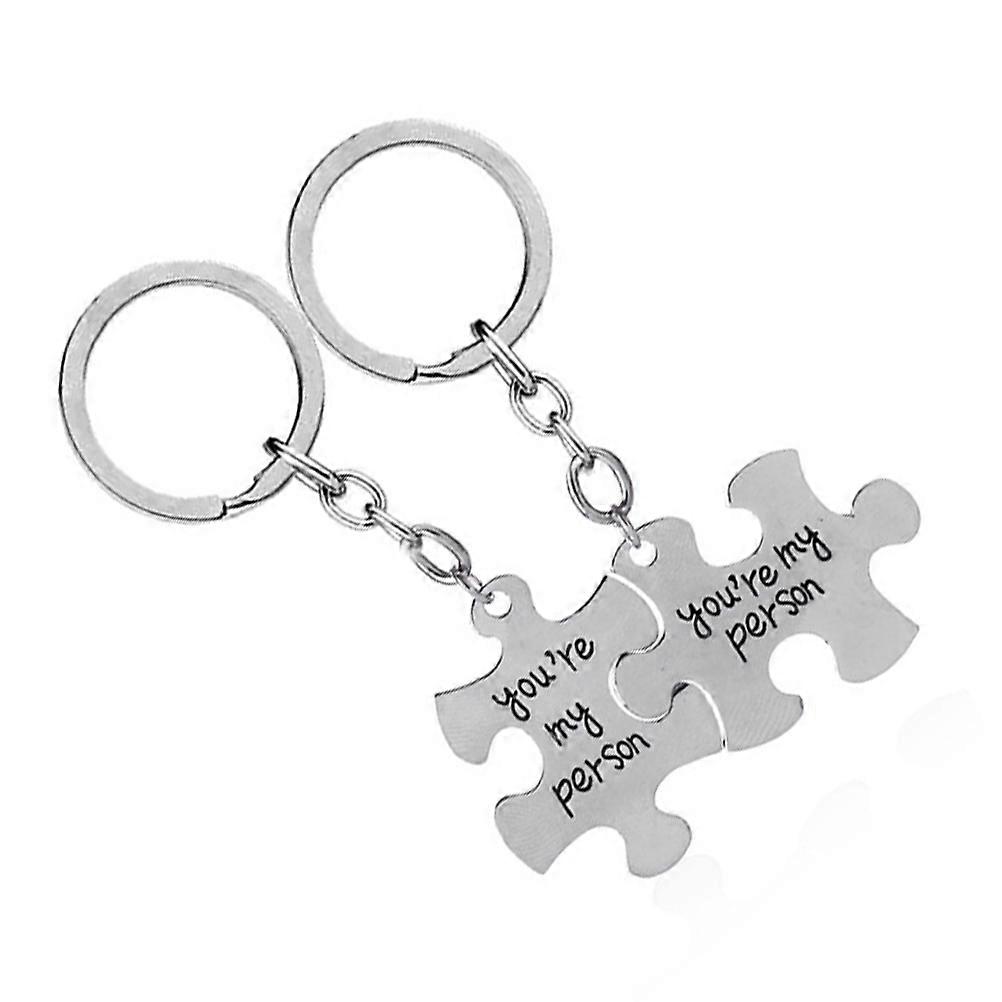 Silver Metal Jigsaw Keychains with Lovely Letter Design for Bag Decoration and Car Keys 2 Pieces