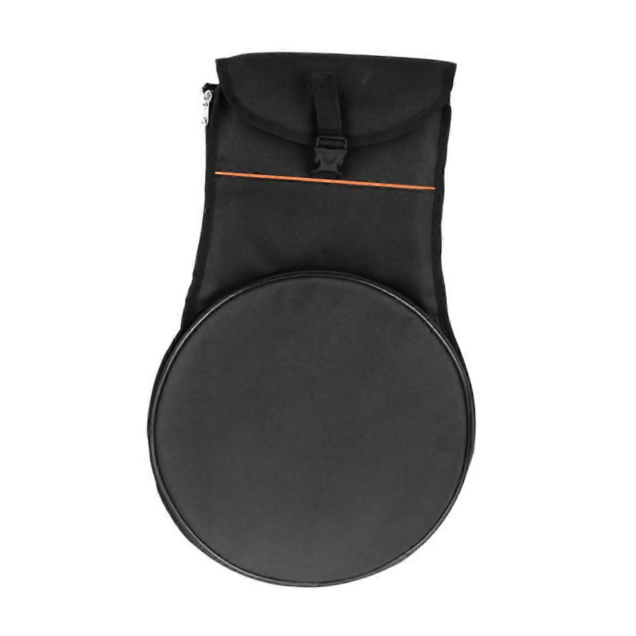 Drum practice pad bag, shoulder strap backpack for drum pads, drum case with drumstick compartment, organized storage for drum accessories.