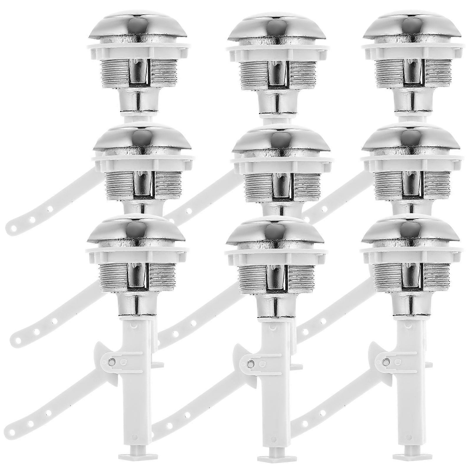 Toilet Tank Pusher 9 Pcs Single Push Button Replacement For Home Silver Durable Accessories
