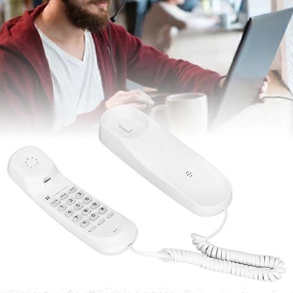 Corded phone with support for pause, last number redial, wall-mountable landline with illuminated buttons for home office, white