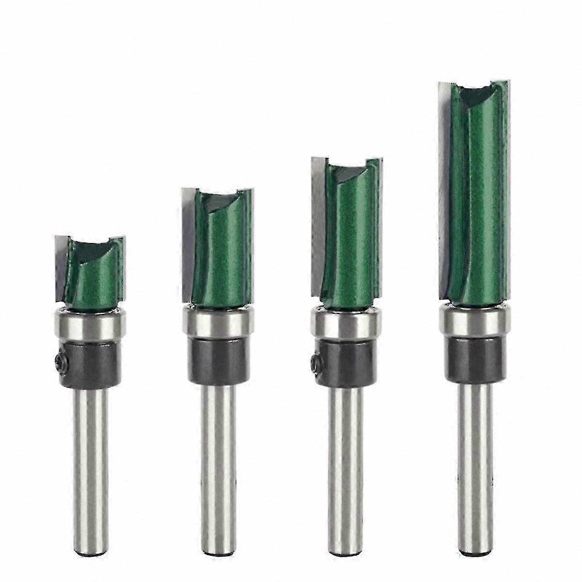 4-Piece Woodworking Trimming Cutter Set with Double-Edged Slot Handle and Bearing Trimmer for Milling Operations