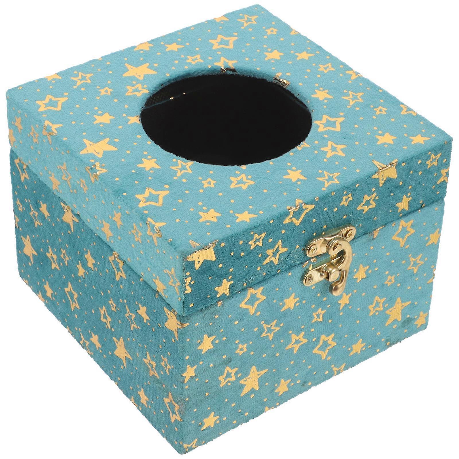 Tissue Dispenser Box Tissue Paper Holder Blue 14.50X14.50X11.50CM Wood Plush End Table 1Pcs