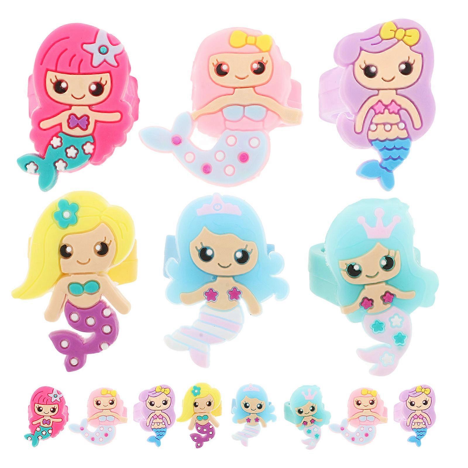 Adorable Mermaid Rings Set in Assorted Colors Made of PVC Perfect for Kids Party Favors and Gifts 24 pcs