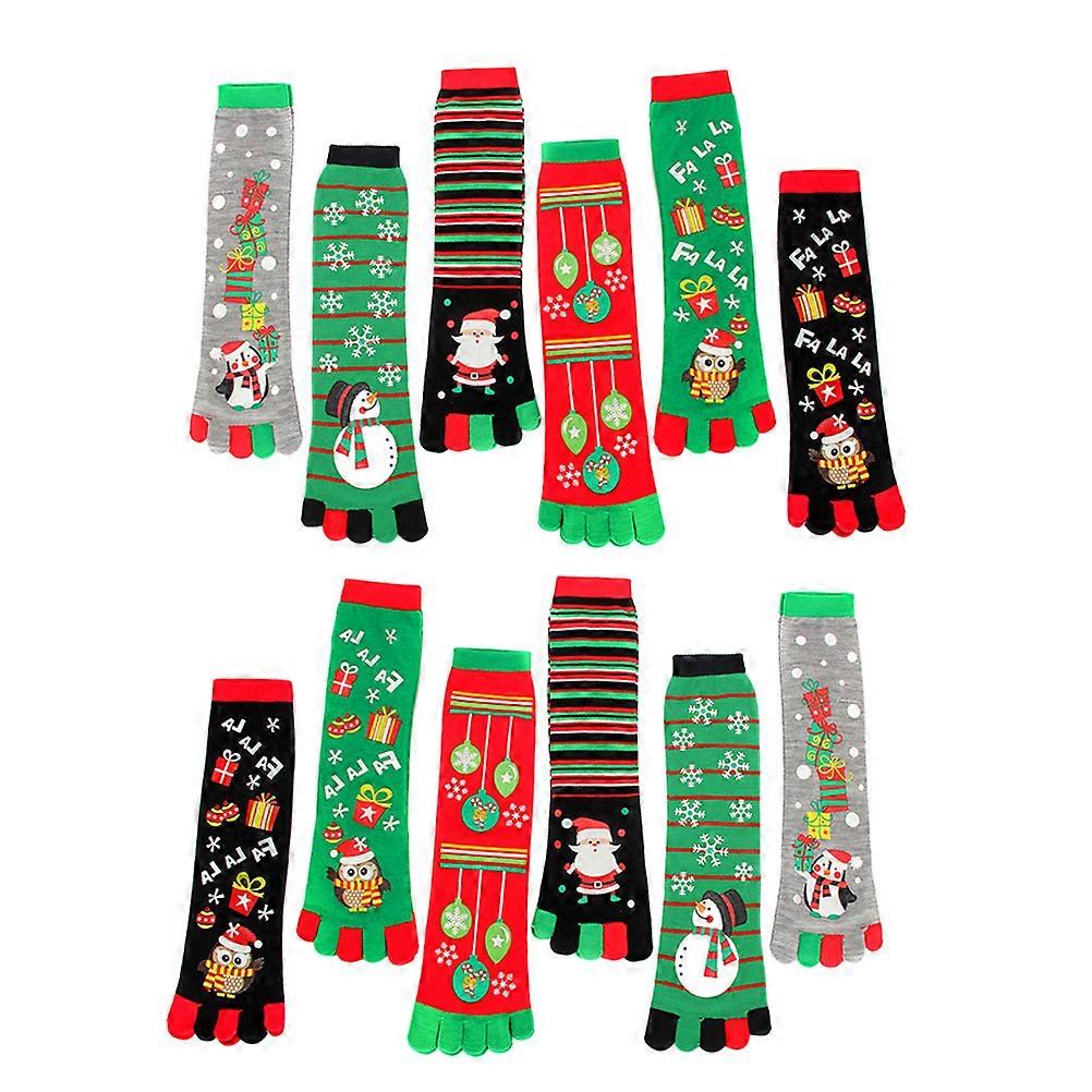 Assorted Color Five Fingers Toe Socks For Christmas Perfect For Running Hiking Biking 6 Pairs