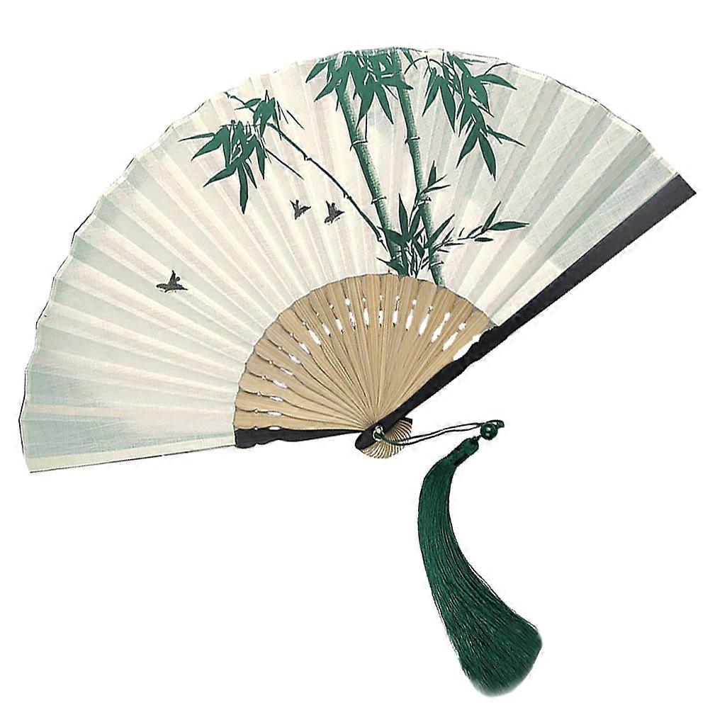 Vintage Bamboo Folding Fan with Tassel, Hollowed Out Retro Handheld Cloth Fan for Dance, Photography, Summer Travel, Chinese Style, Unisex
