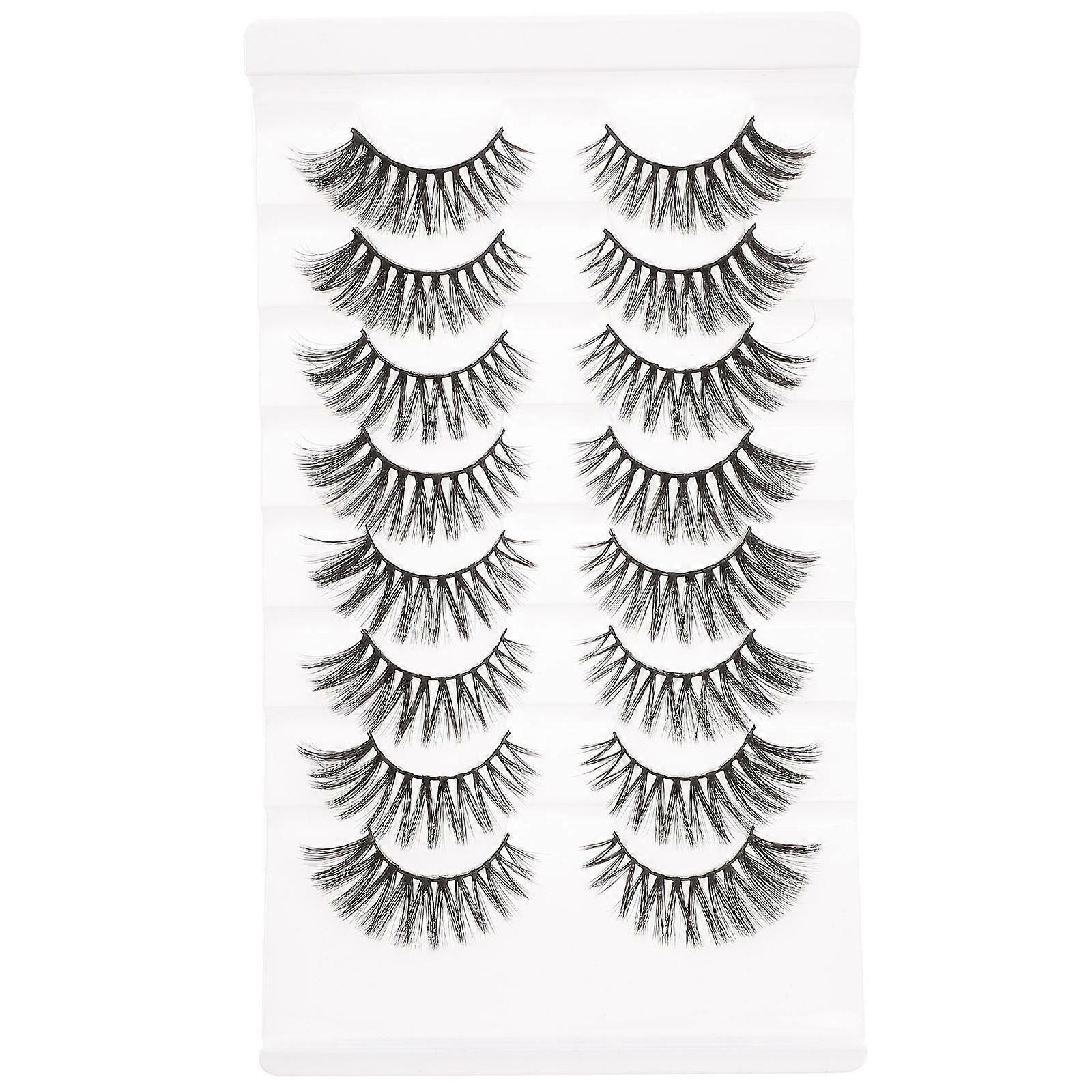Dense Volume False Eyelashes 8 Pairs Cat Eye Shape Eyelashes for Night Out Party Daily Use in Black