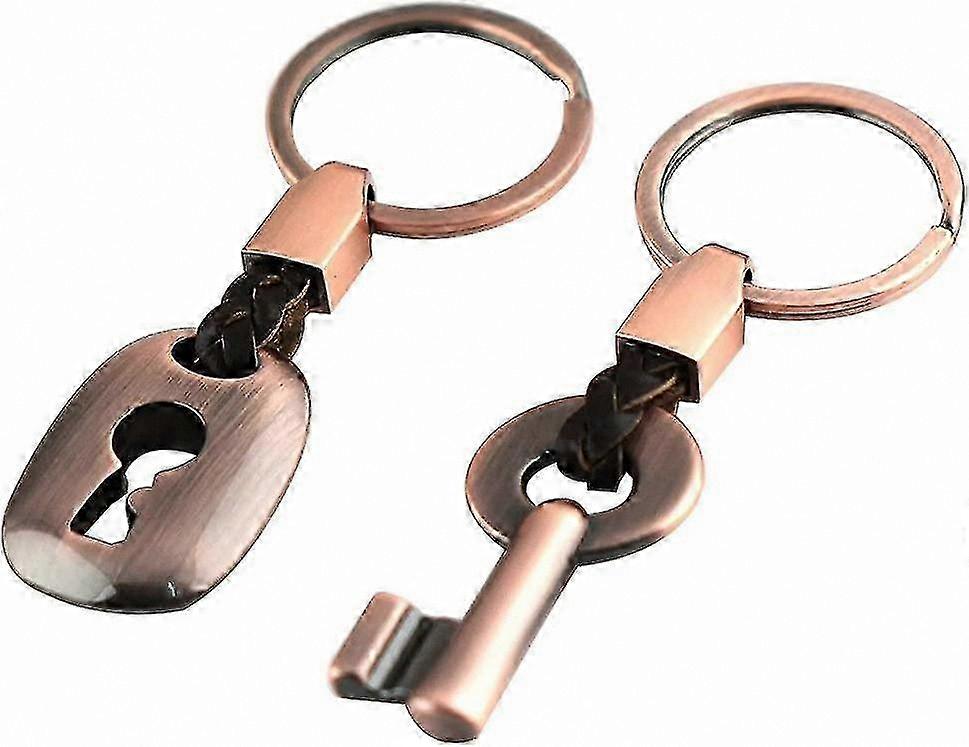 Pair of Bronze Keychains with Lock Design - Set of 2 for Gifting