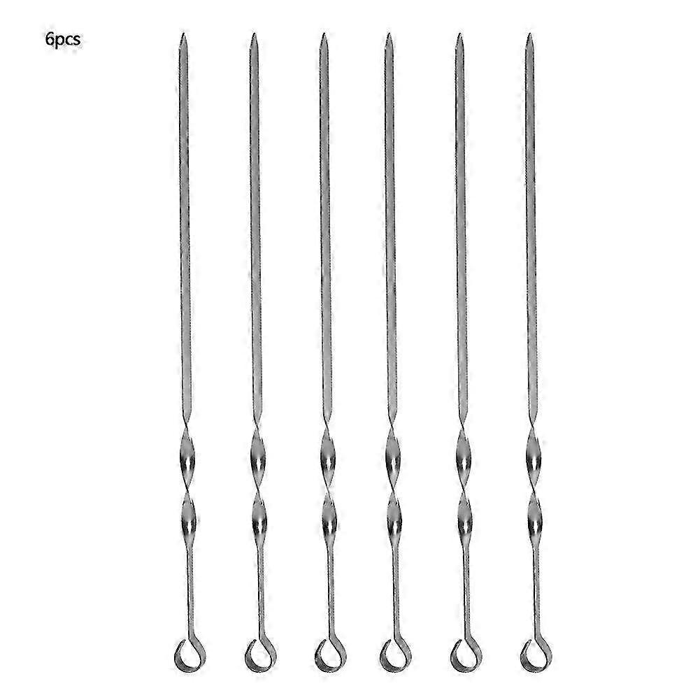 Set of 6 Stainless Steel BBQ Skewers with Handles - 40cm Kebab Grilling Fork Tools for Perfectly Cooked Skewers