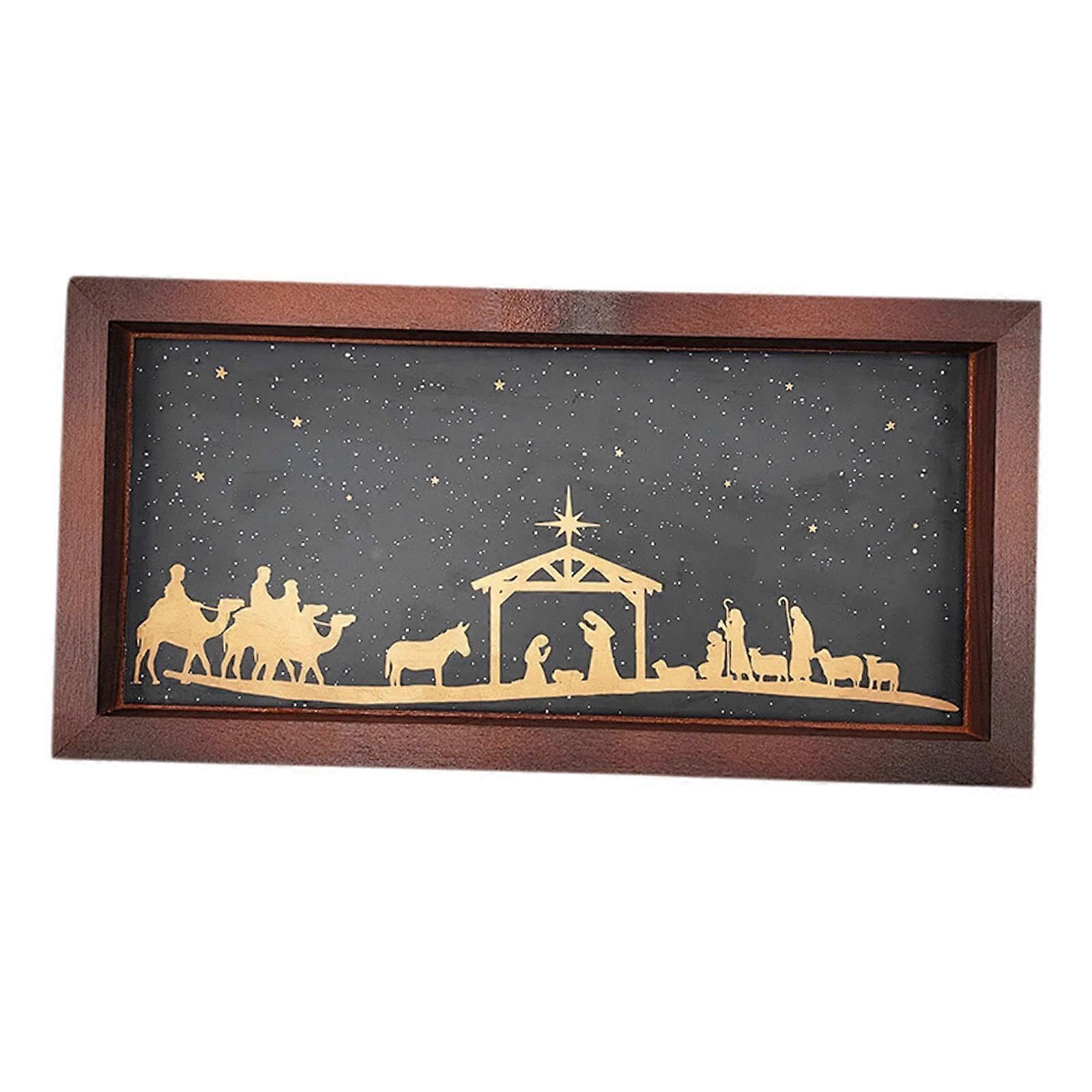 Christmas Sign Nativity Scene Table Decoration Rustic Religious Decorative 30x15x2cm