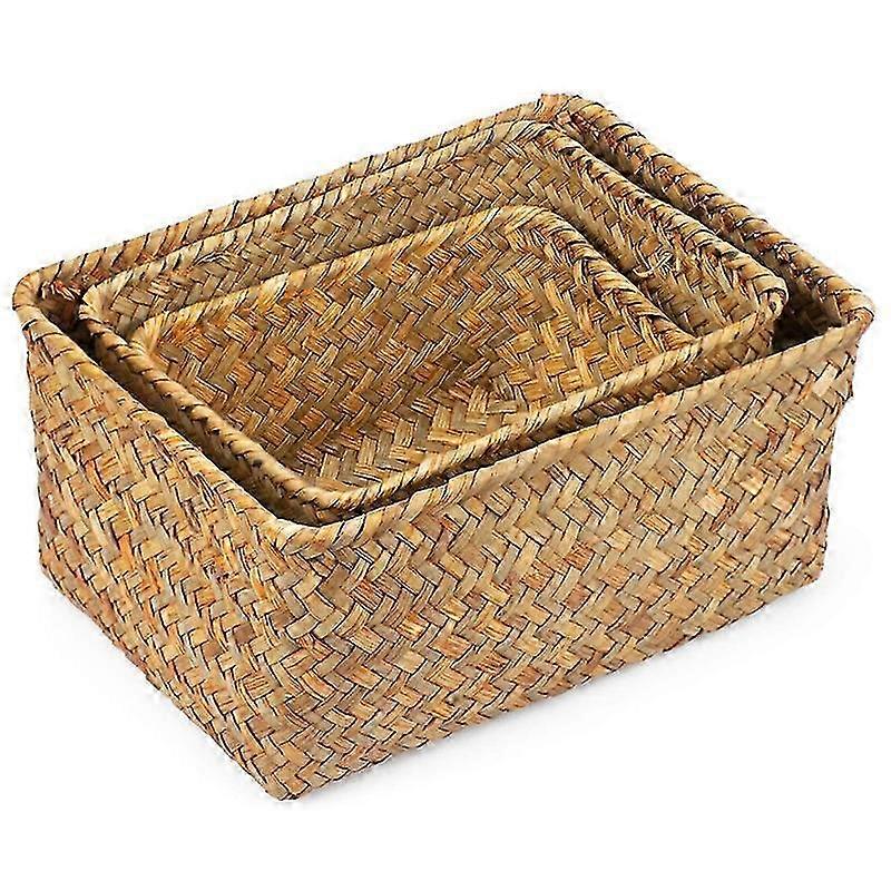 Seagrass Storage Basket with Rattan Shelf Baskets: Multisized Home Storage Bins for Decorative Use