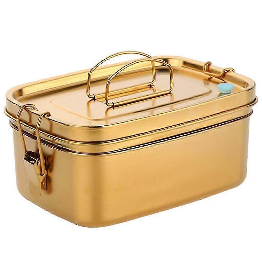 Stylish 1.5L Leak-Proof Lunch Box - Golden Double-Layer Design for UK Students and Professionals