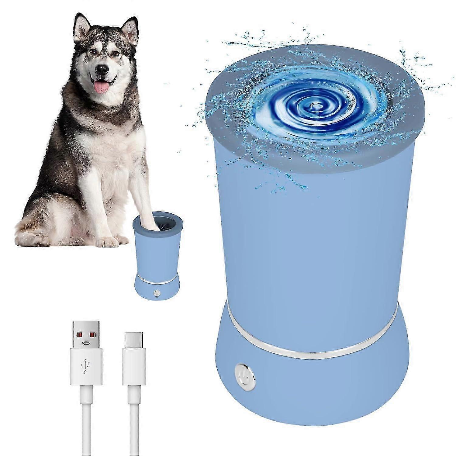 Dog Paw Cleaner μπλε, αυτόματο καθαριστικό ποδιών για σκύλους, επαναφορτιζόμενη τύπου C, μικρά, μεσαία κατοικίδια μπορούν να χρησιμοποιήσουν, εύκολο στη μεταφορά