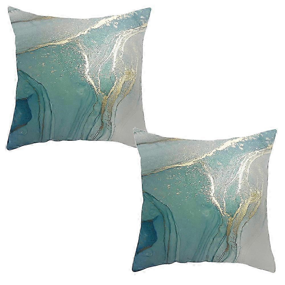 2pcs Green ink pattern abstract pillow cover